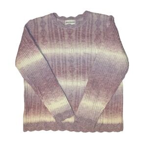 Alfred Dunner Womens Large Purple Ombre Cable Knit Scalloped Edge Sweater L